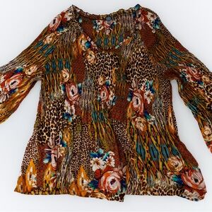 Ninety Multicolor Floral and Animal Print Blouse